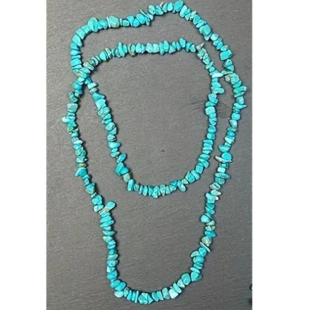 Bohemian Style Long Natural Stone Turquoise Necklace - 31.5 Inches Length - Picture 1 of 3